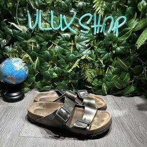 Birkenstock Arizona Soft Bed Leather Metallic Green Women Sandals Size 40 US 9